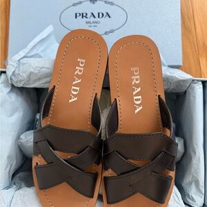 Prada Leather Sandals with Crisscross Straps - Size 36